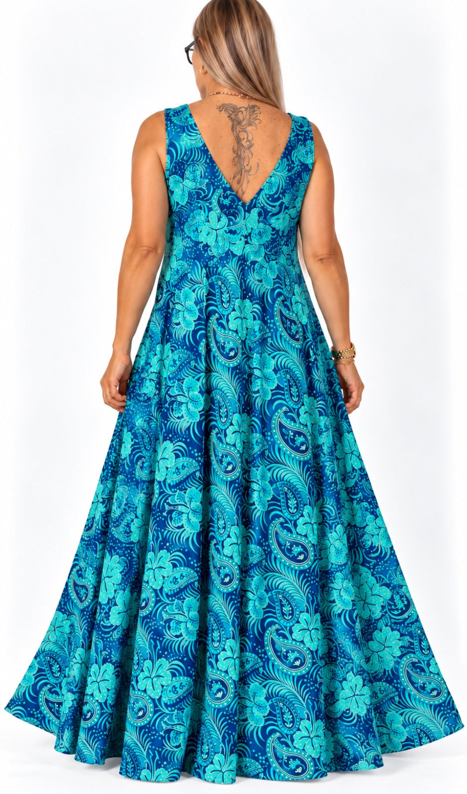 Vestido en seda de la India con escote V