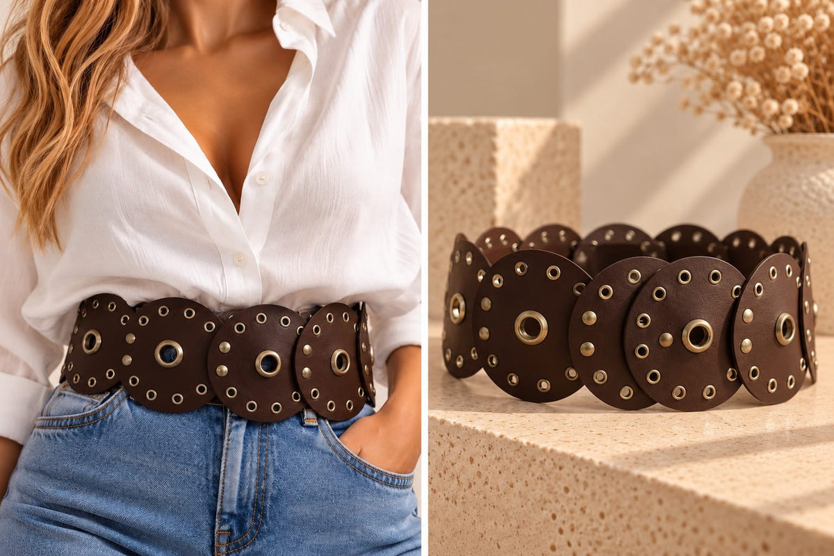 Cinturón cuerina con tachas marrón