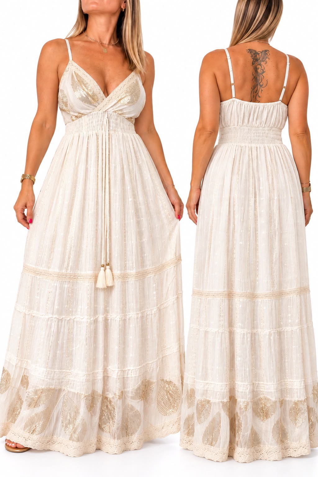 Vestido en bambula forrado con detalles en brillo