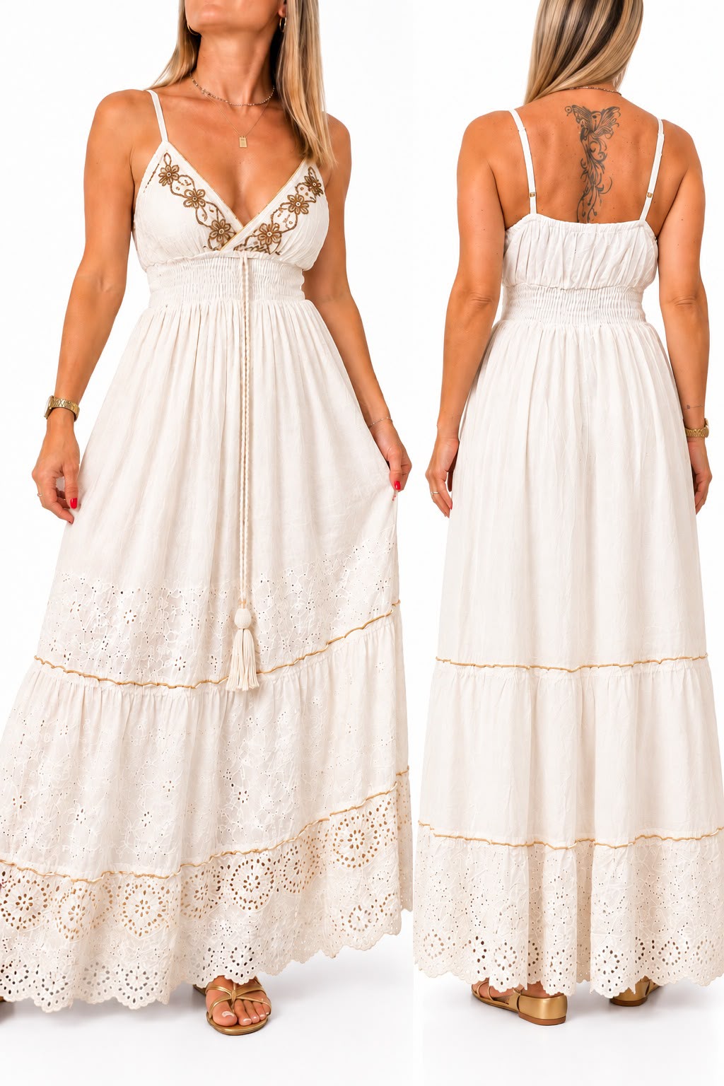 Vestido en broderie forrado