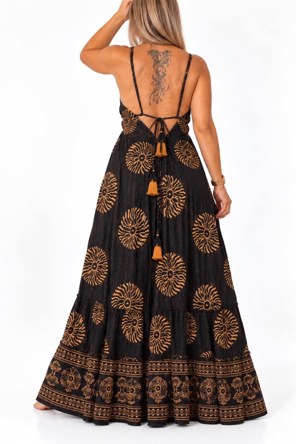 Vestido de la India en bambula negro espalda
