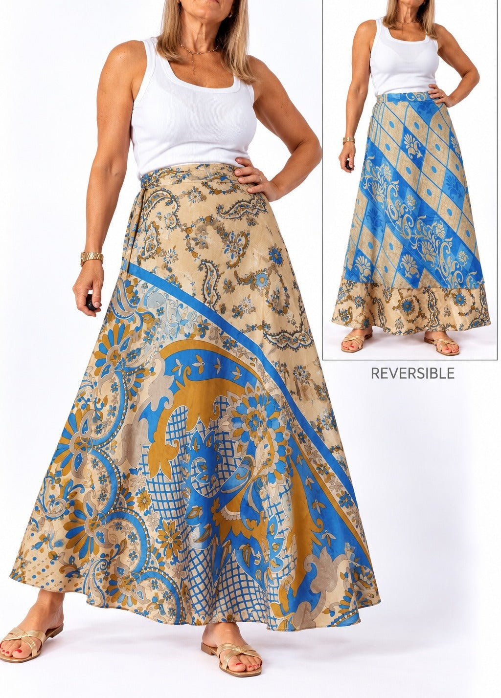 Pollera multiforma de seda de la India