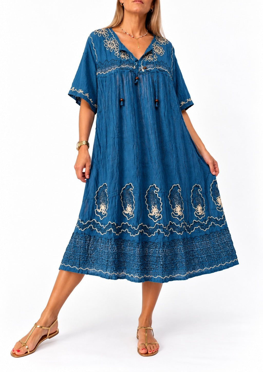 Vestido de la India en bambula bordado y pintado