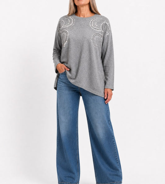 Buzo tejido de punto con apliques - beige claro