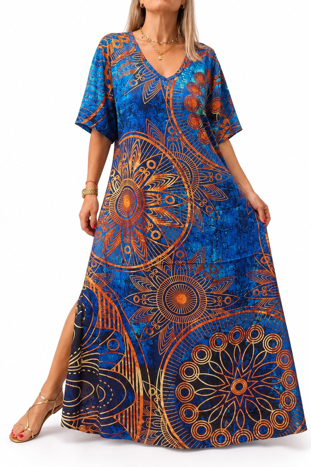 Vestido escote V estampado mandalas