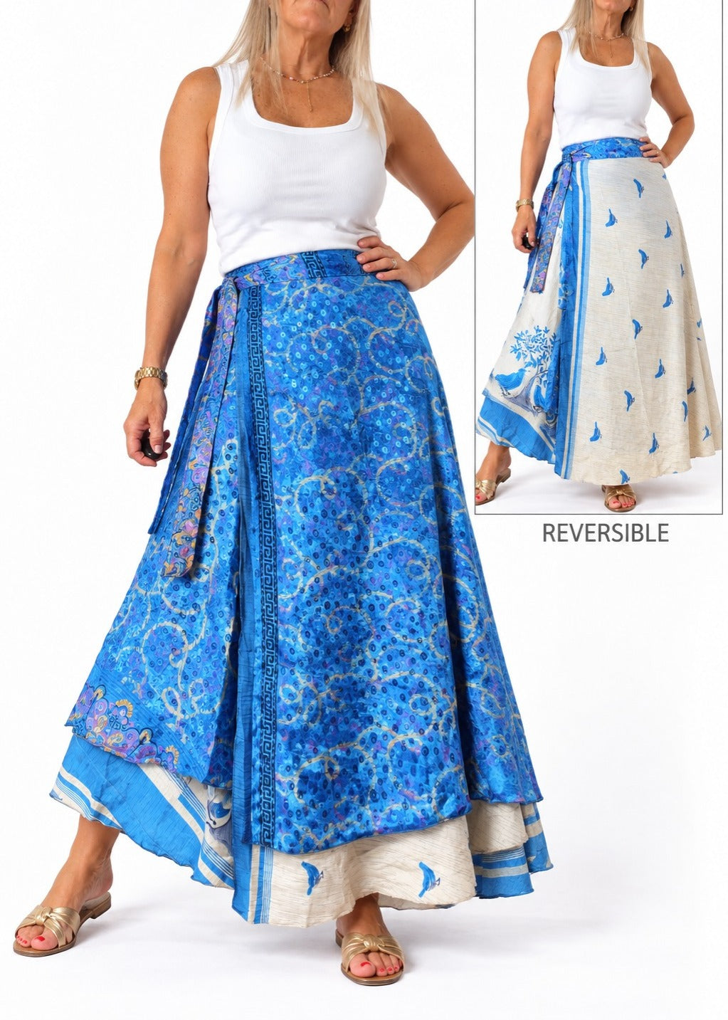 Pollera multiforma de seda de la India