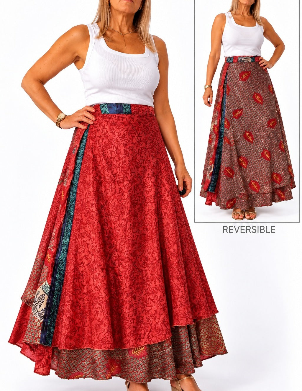 Pollera multiforma de seda de la India