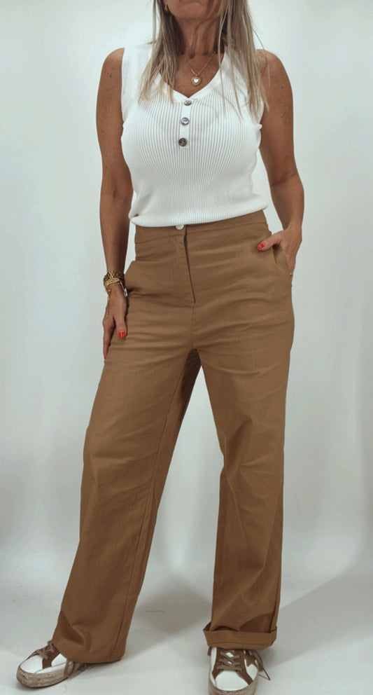 Pantalon de lino elastizado