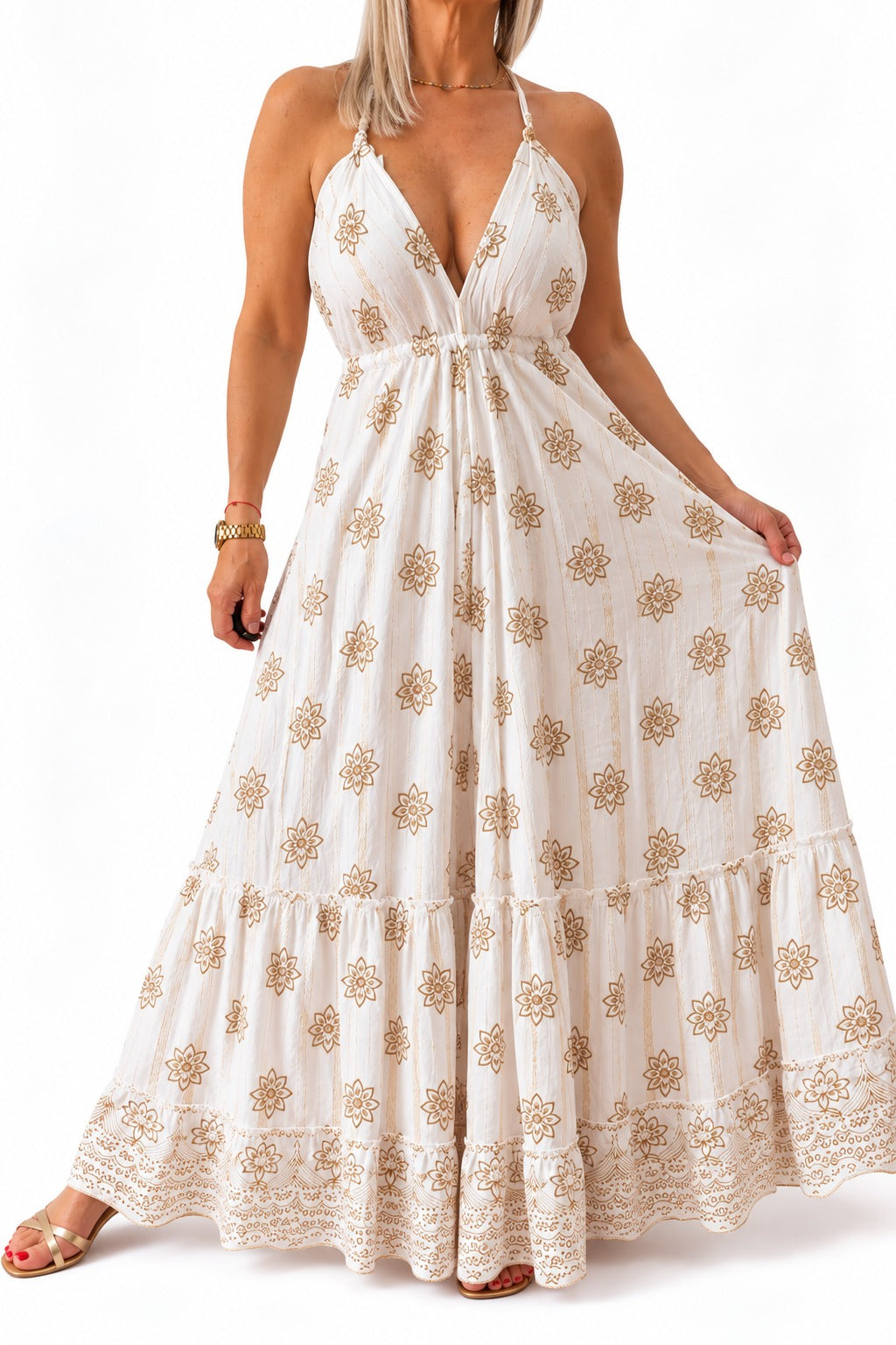 Vestido de la India en bambula forrado Blanco