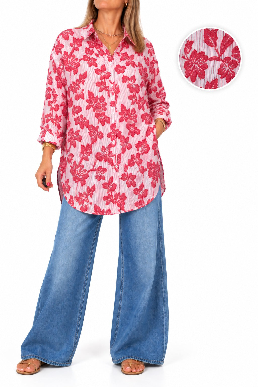 Camisa manga larga estampada Rosa floral