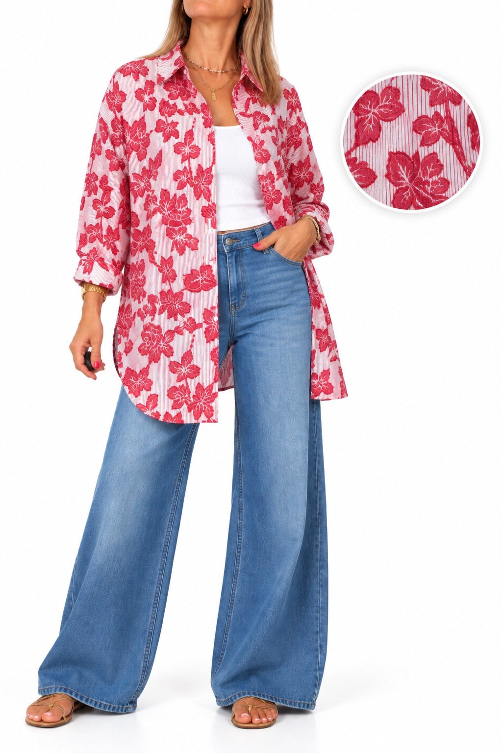 Camisa manga larga estampada Rosa floral