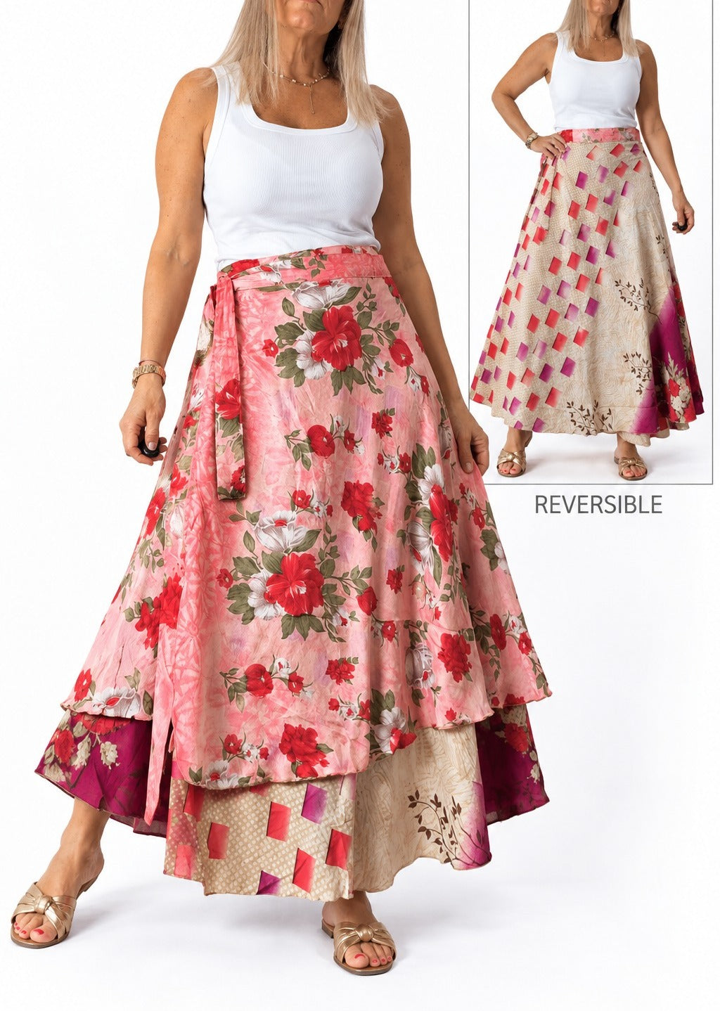 Pollera multiforma de seda de la India