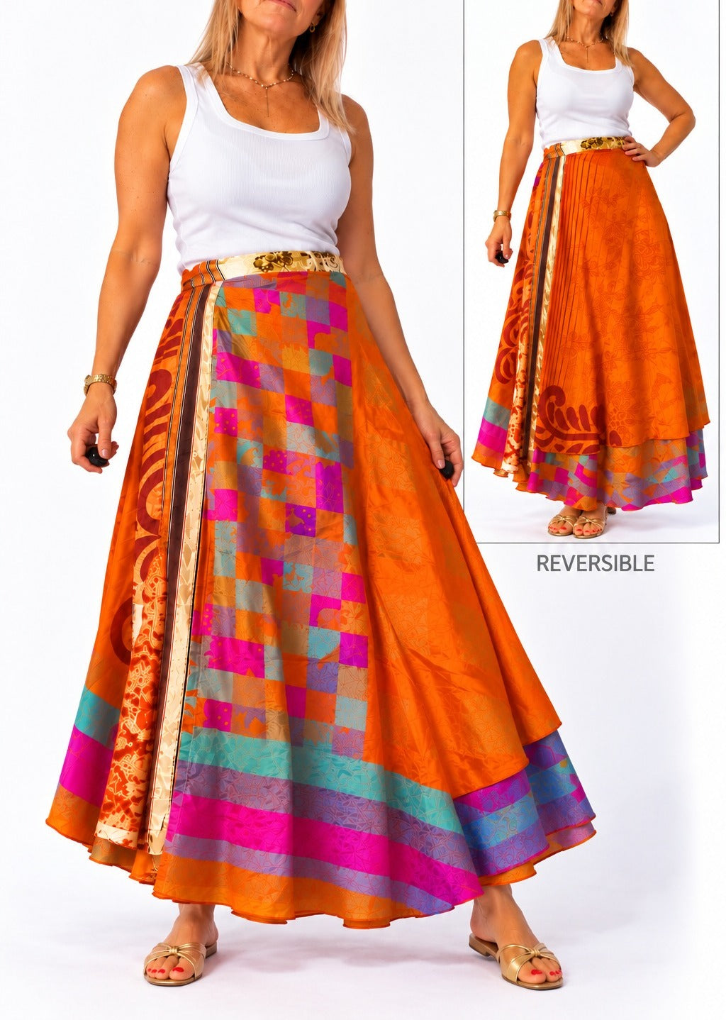 Pollera multiforma de seda de la India