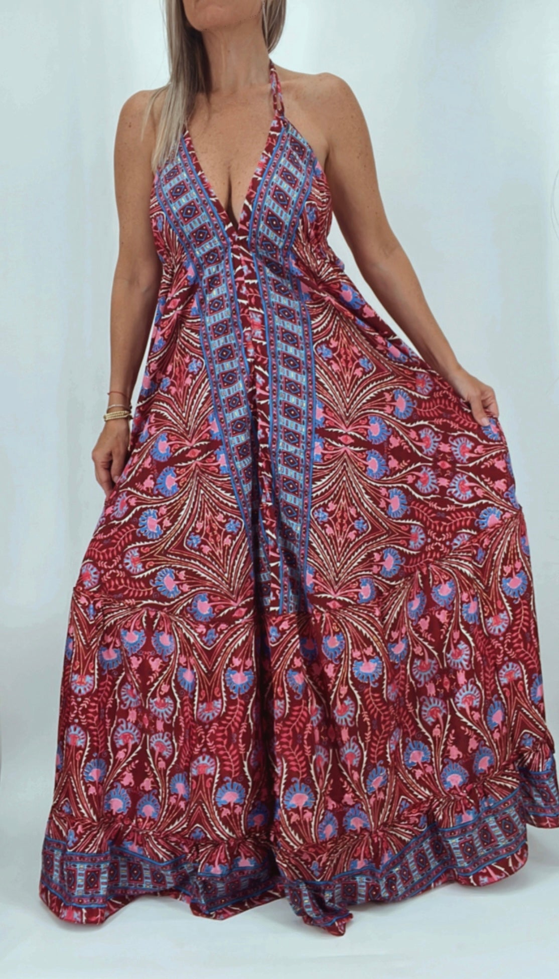 Vestido de la India en seda espalda descubierta