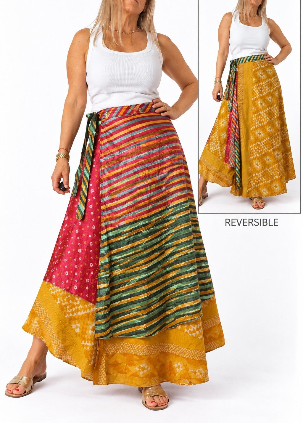 Pollera multiforma de seda de la India