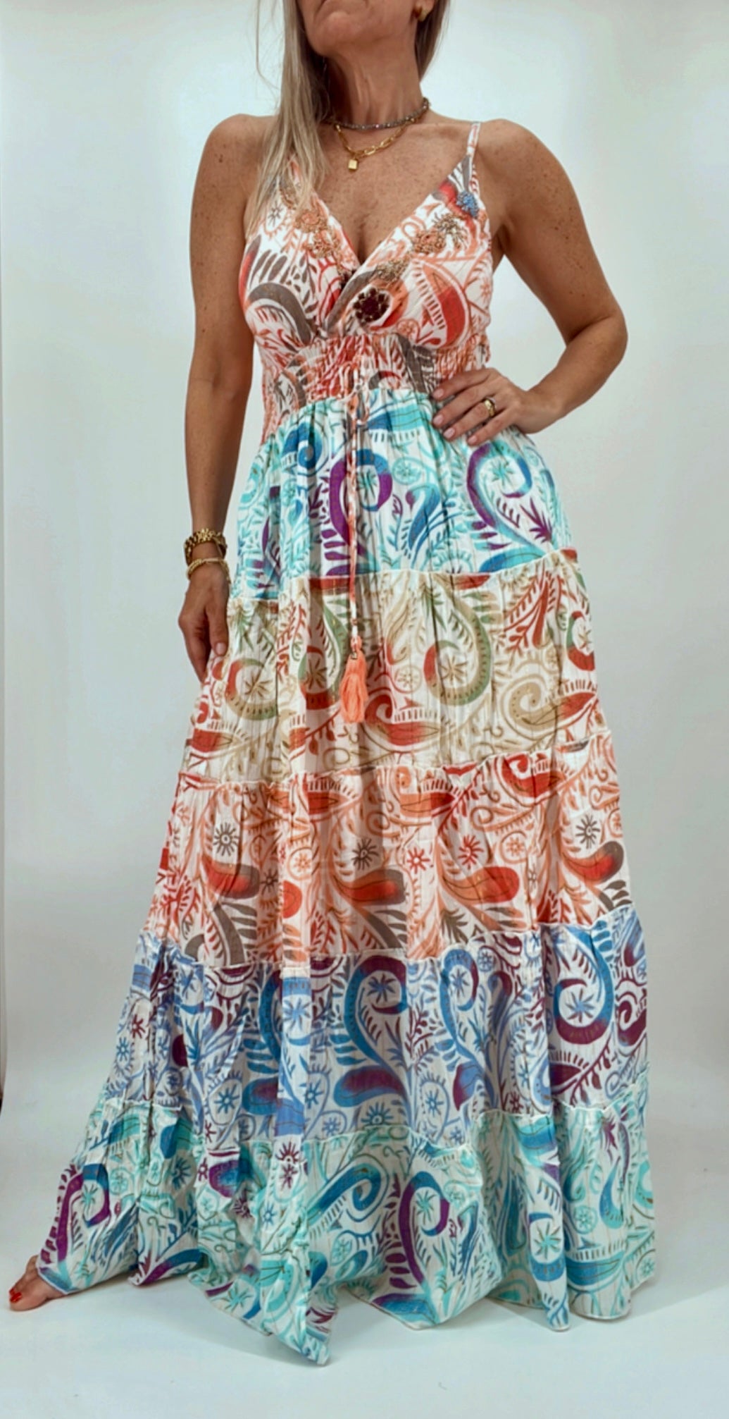 Vestido solera de la India en bambula espalda elastizada