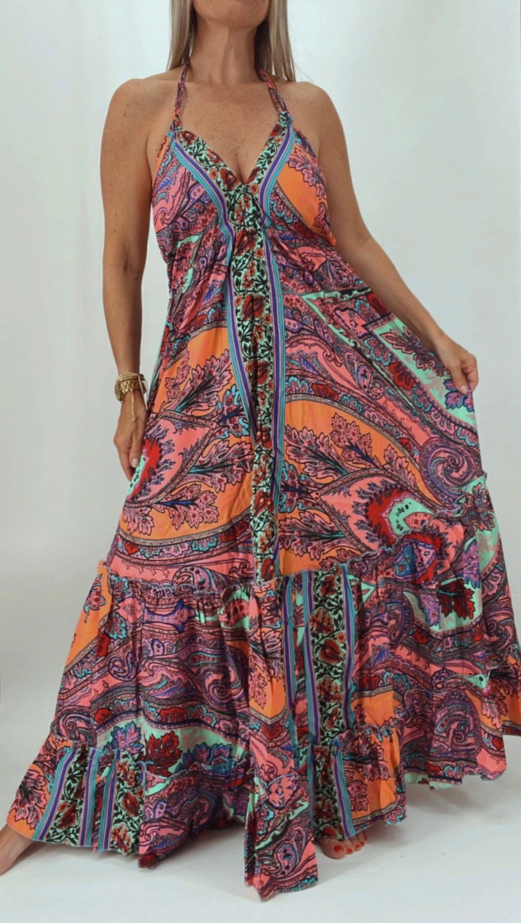 Vestido de la India en seda espalda descubierta