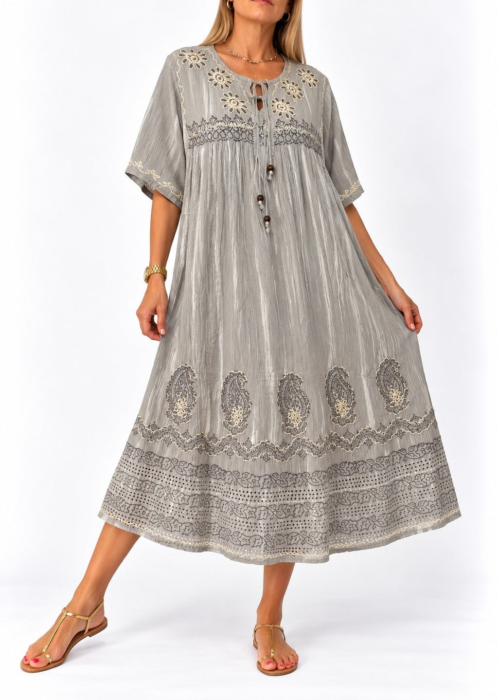 Vestido de la India en bambula bordado y pintado