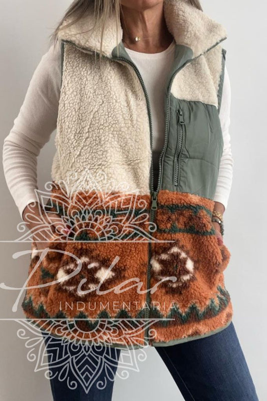 Chaleco combinado diseño azteca