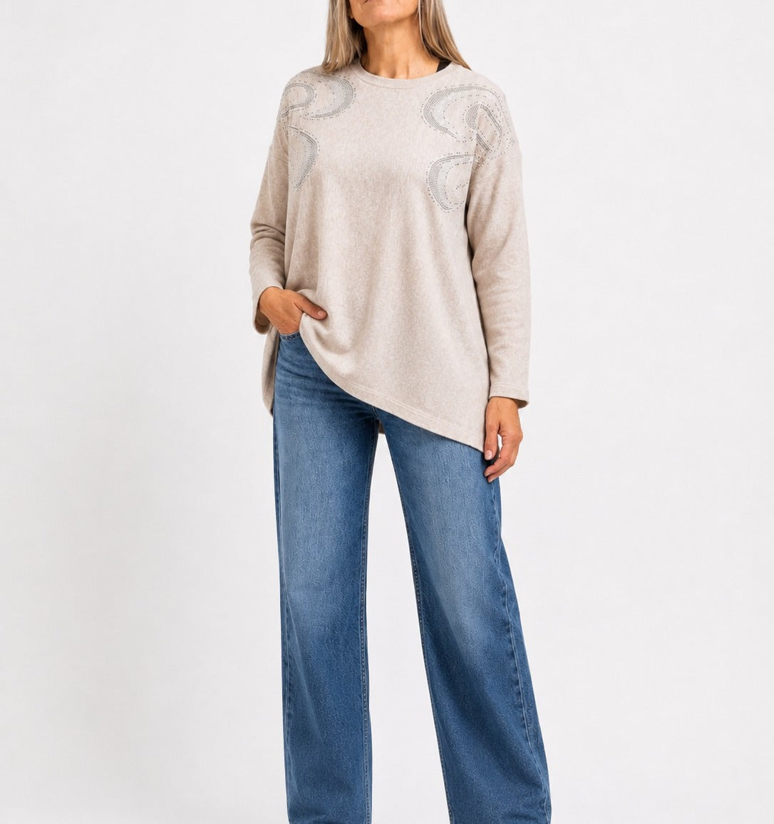 Buzo tejido de punto con apliques - beige