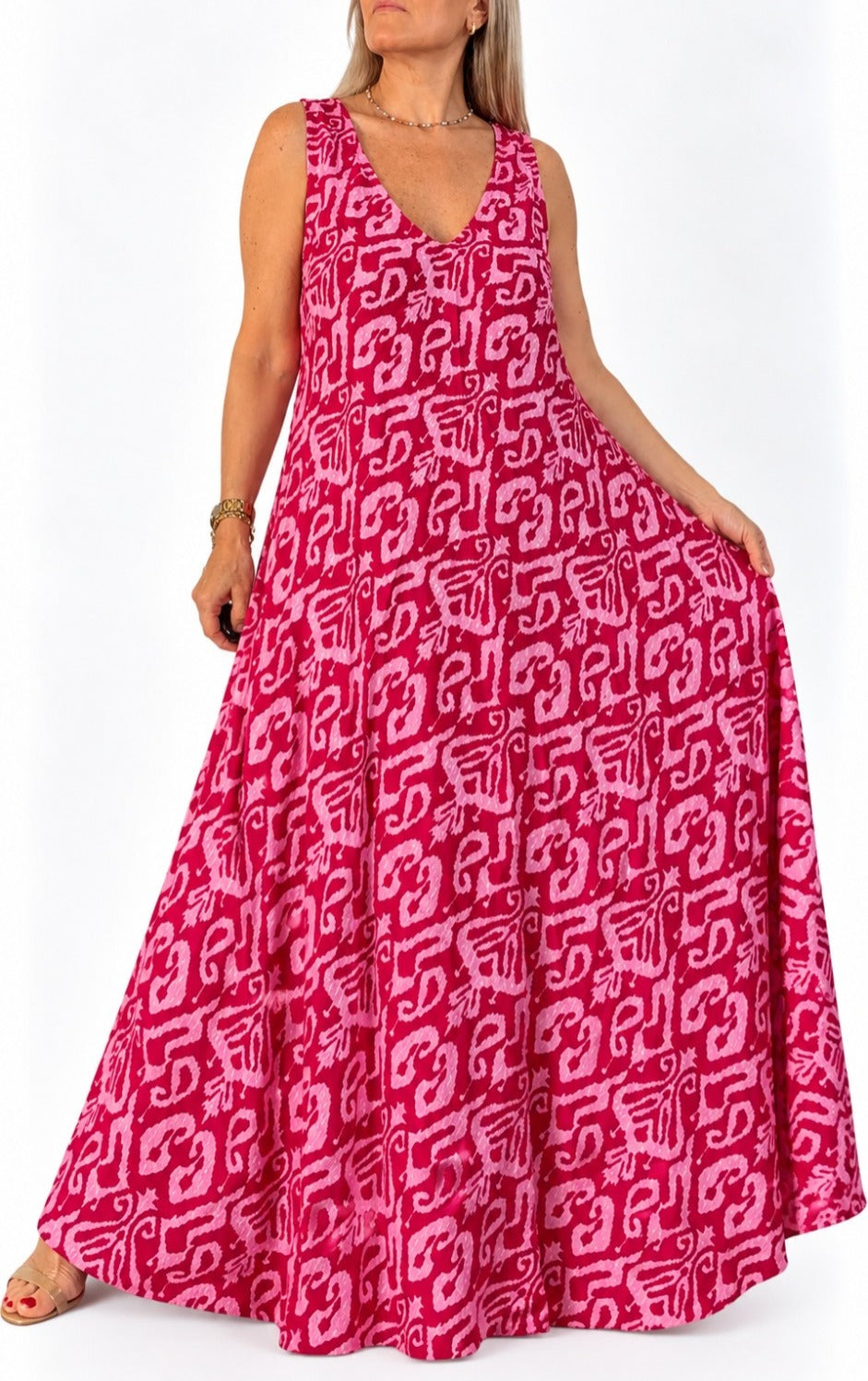 Vestido en seda de la India con escote V