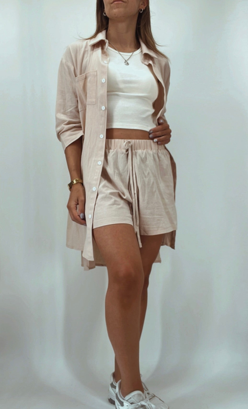 Conjunto short con camisa tipo lino