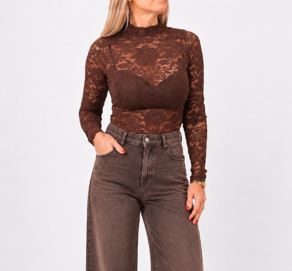 Body broderie elastizado color chocolate