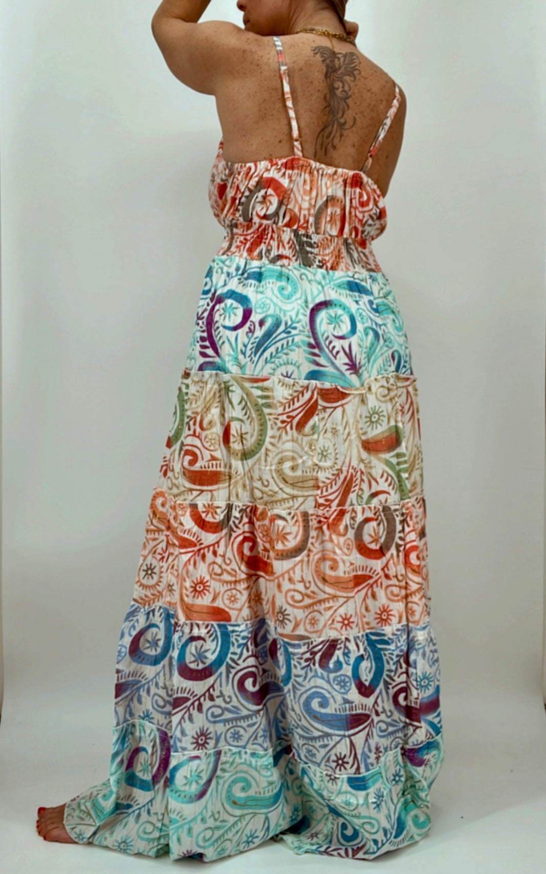 Vestido solera de la India en bambula espalda elastizada