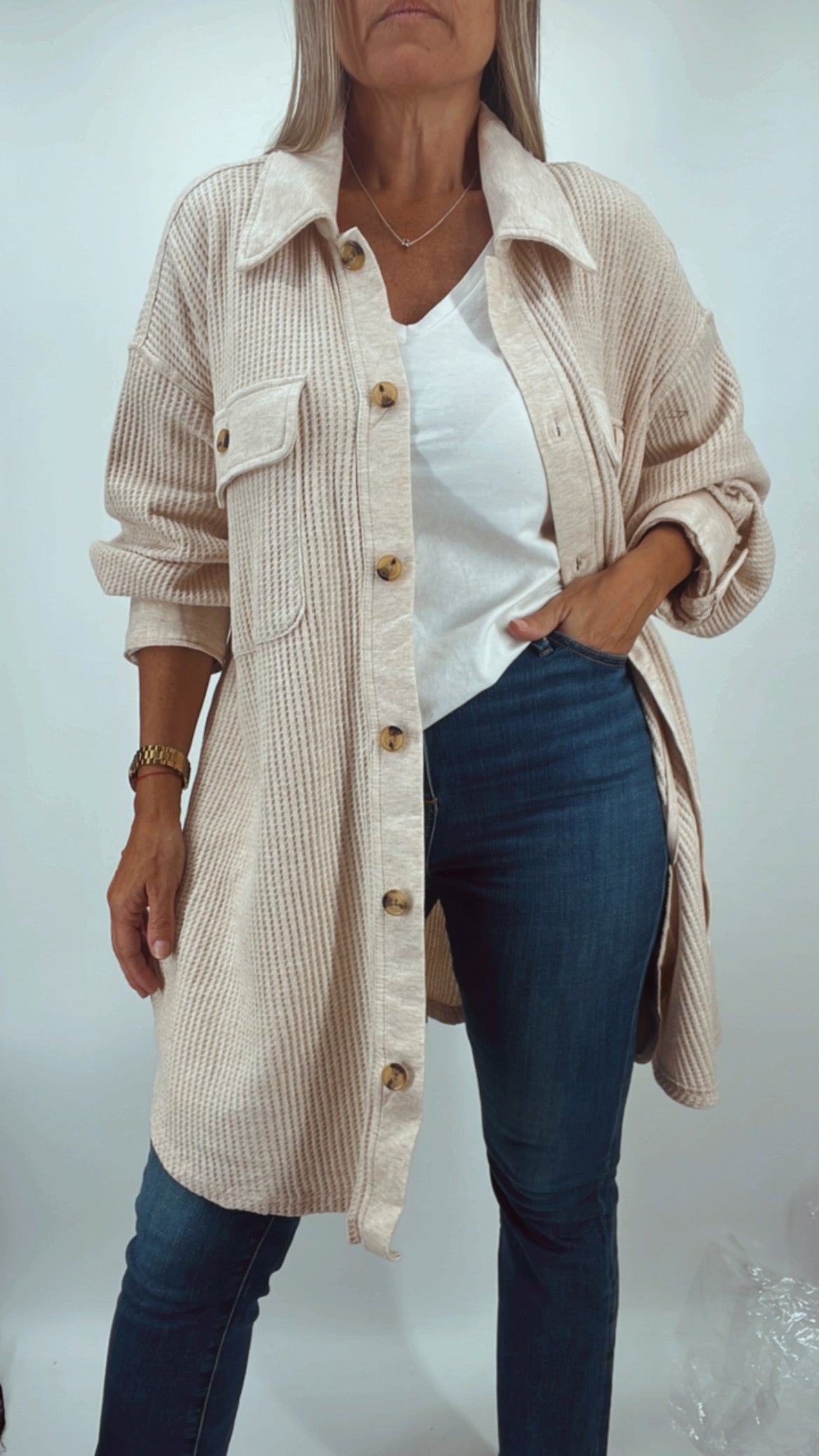 Camisa algodón over size con bolsillos