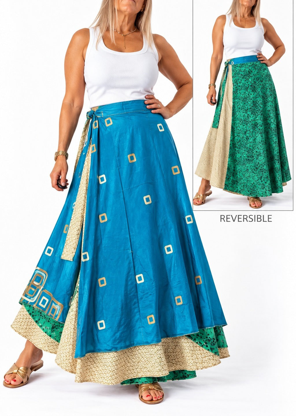 Pollera multiforma de seda de la India