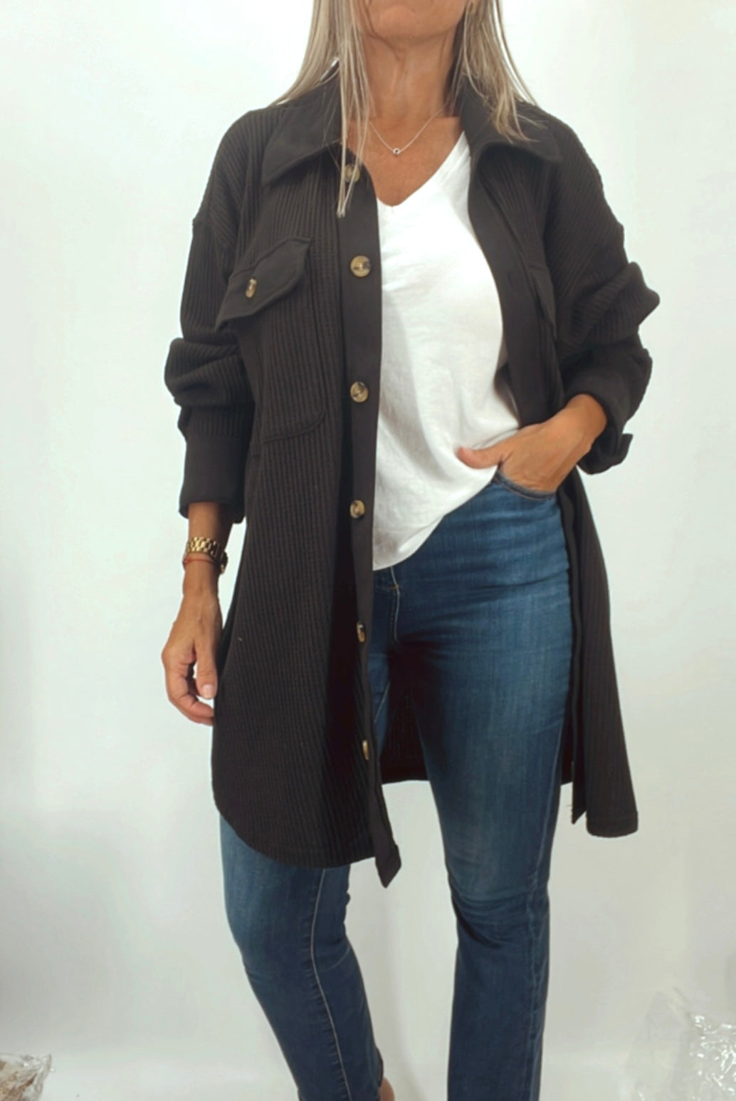 Camisa algodón over size con bolsillos