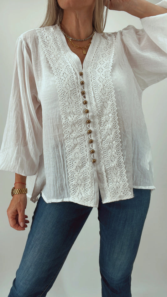 Camisa boho fina con encaje