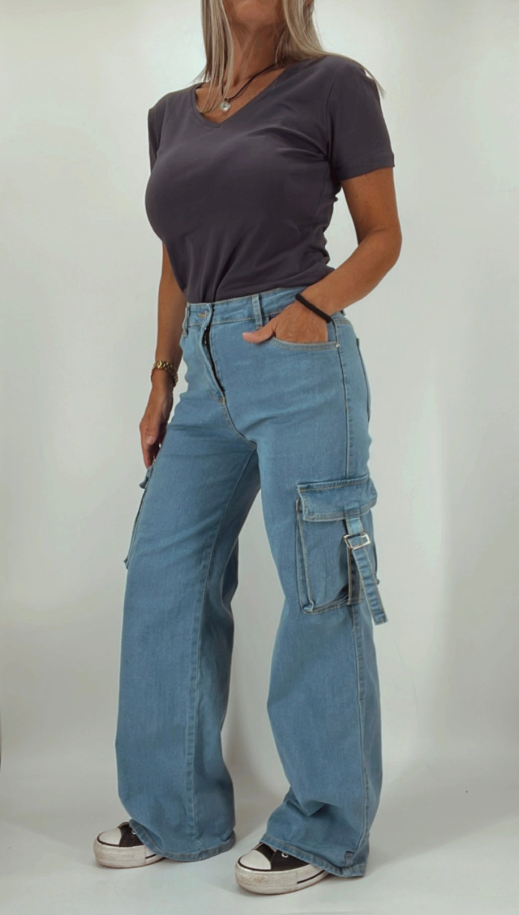 Jeans celeste elastizado + campera