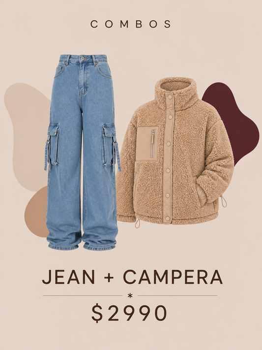 Jeans celeste elastizado + campera