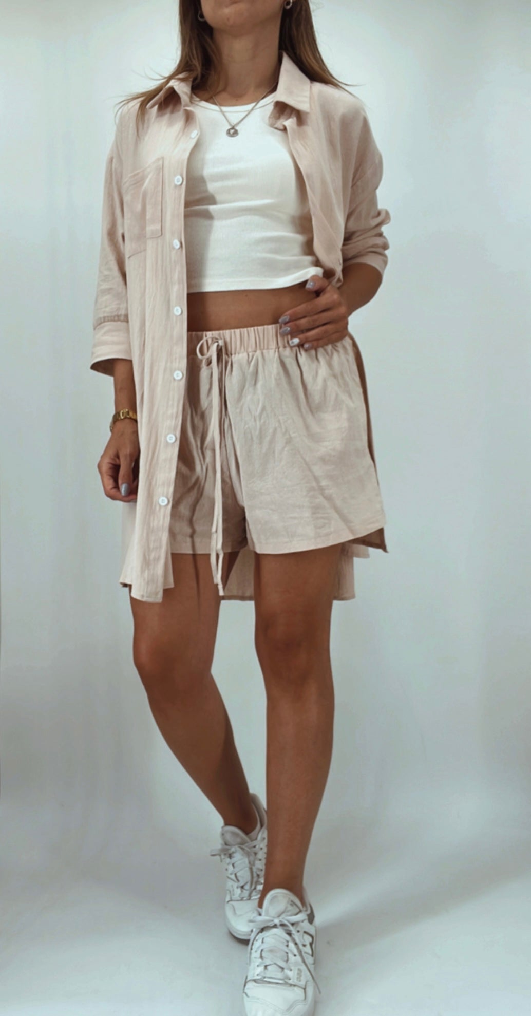 Conjunto short con camisa tipo lino
