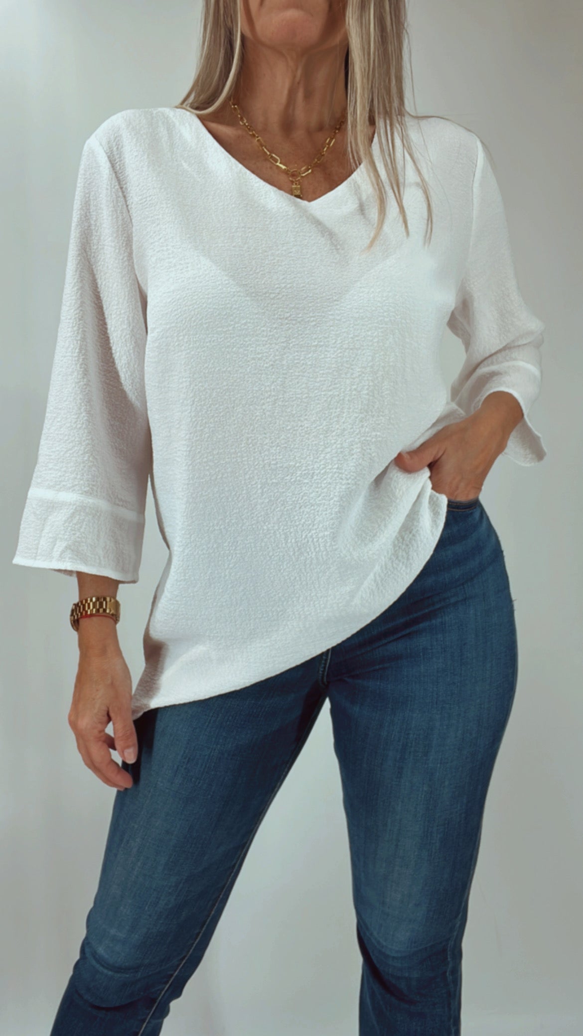 Blusa escote V tipo crepe