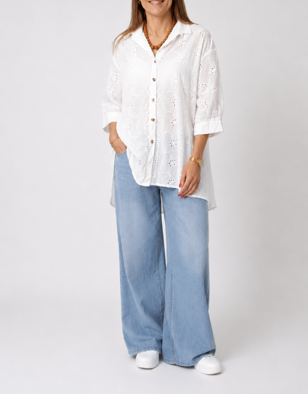 Camisa Broderie Abotonada blanca espalda
