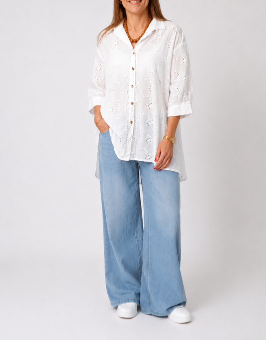Camisa Broderie Abotonada blanca espalda