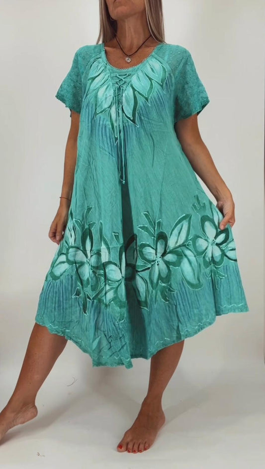 Vestido de la India bordado y pintado , manga transparente