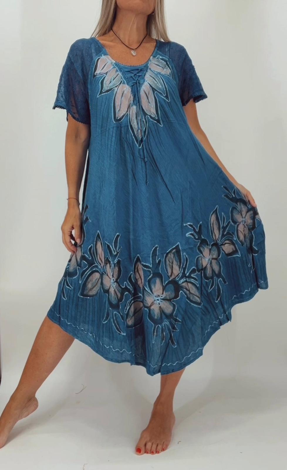 Vestido de la India bordado y pintado , manga transparente