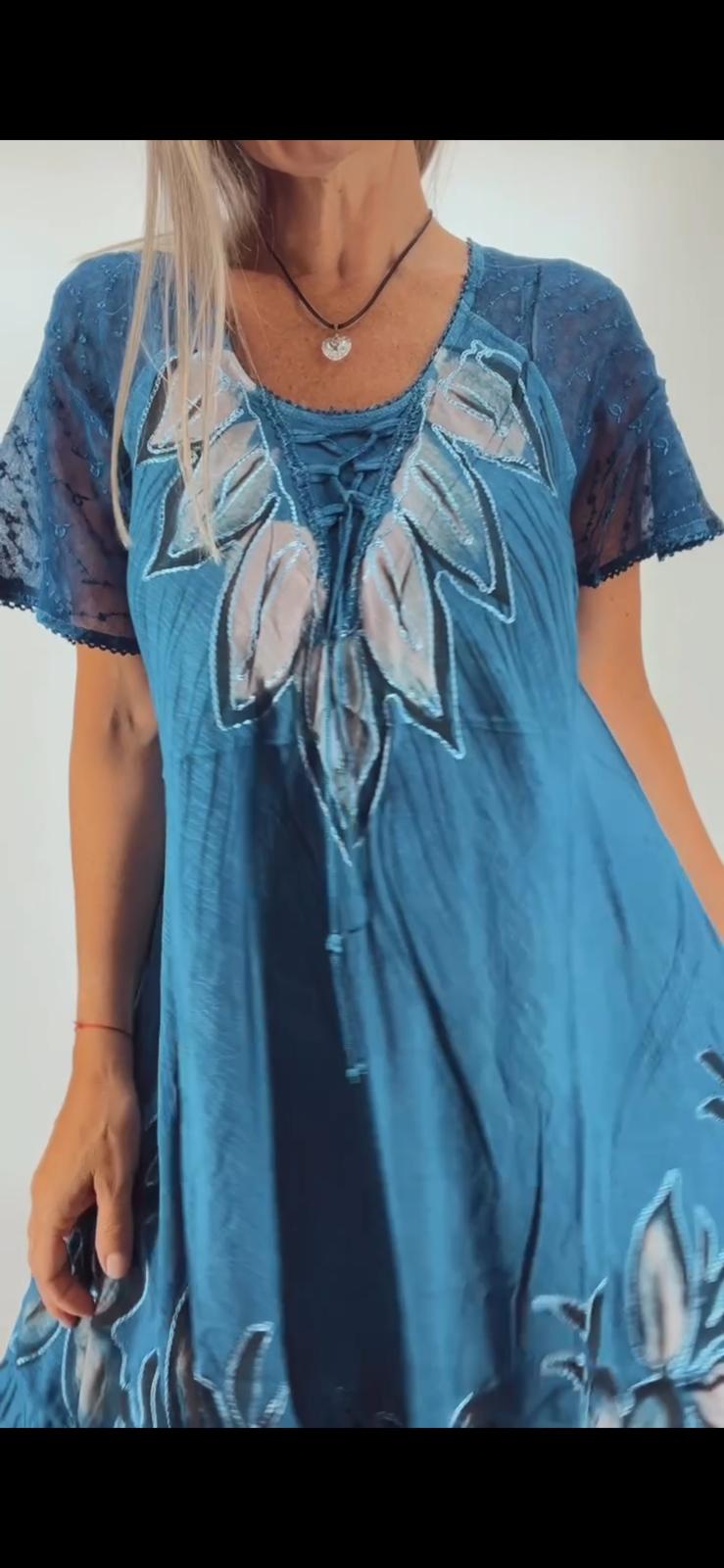 Vestido de la India bordado y pintado , manga transparente