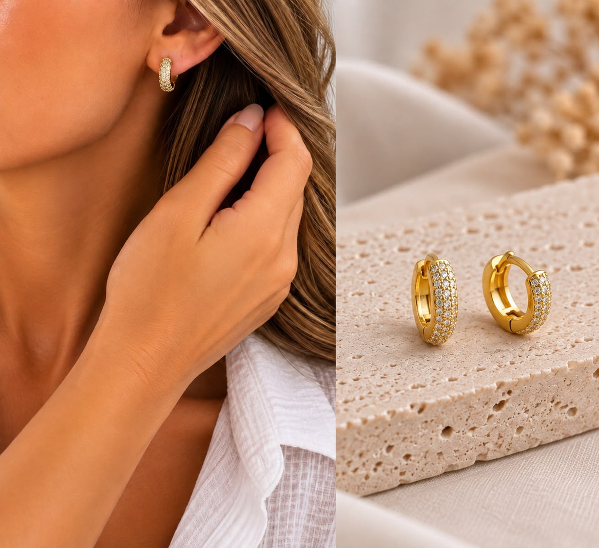 Mini aro Pavé en acero dorado $690