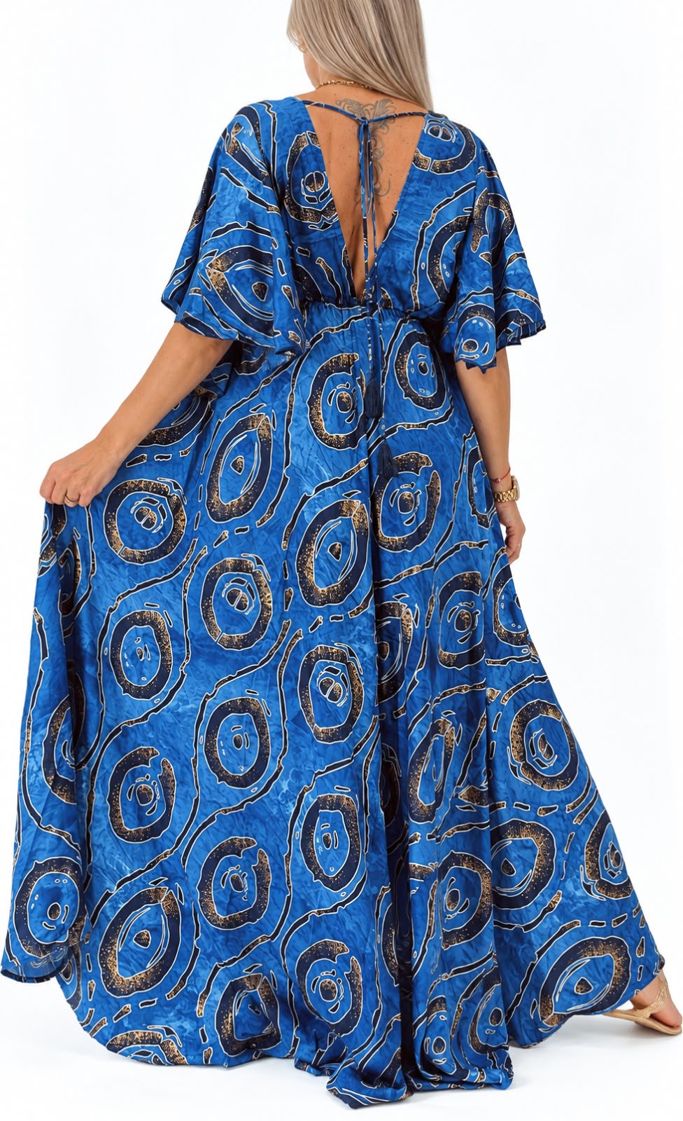 Vestido de seda de la India manga corta con escote V