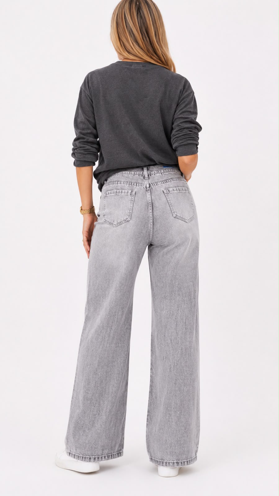 Pantalón jean sin lycra gris - vista trasera