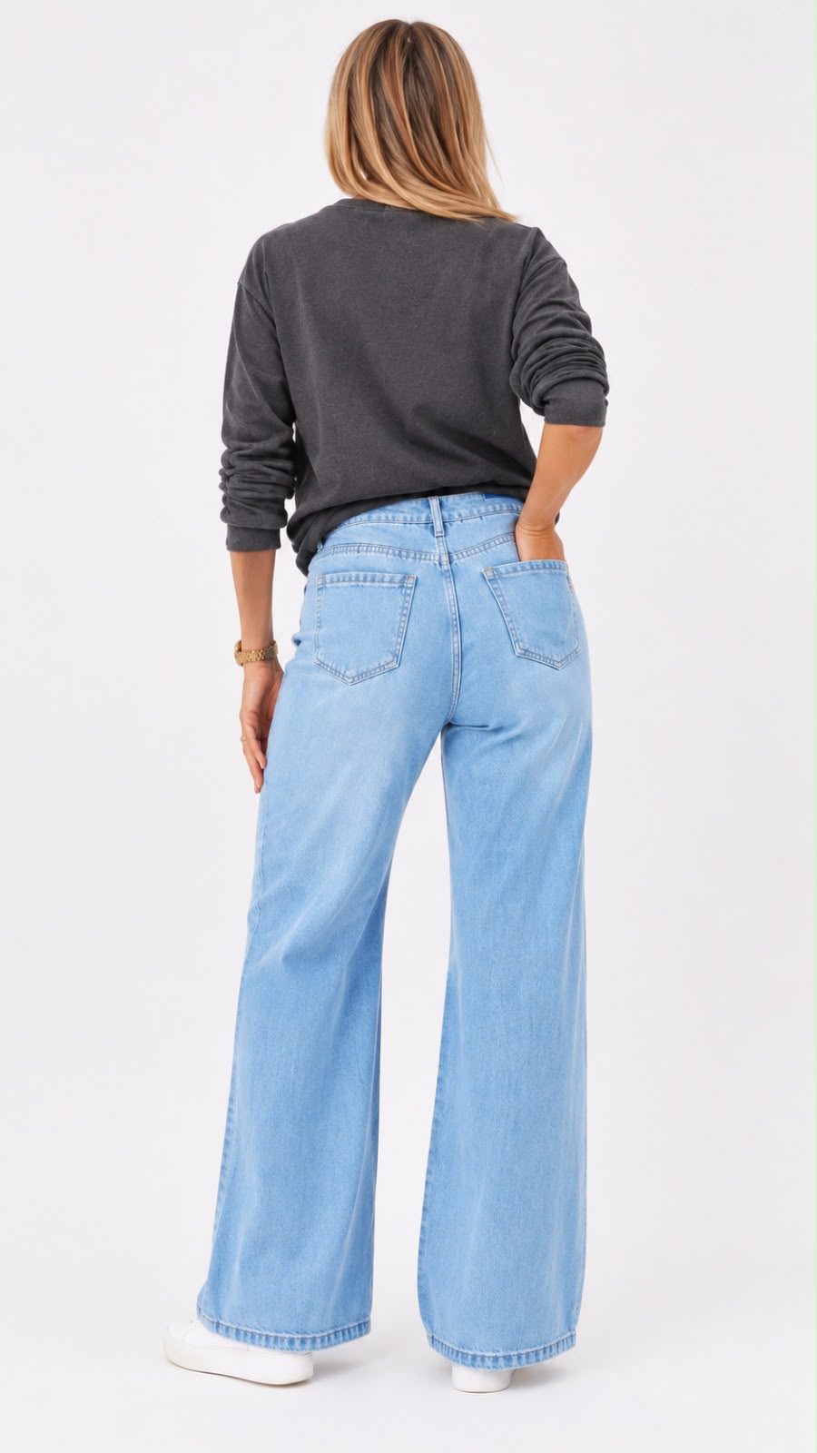 Pantalón jean sin lycra gris - vista delantera