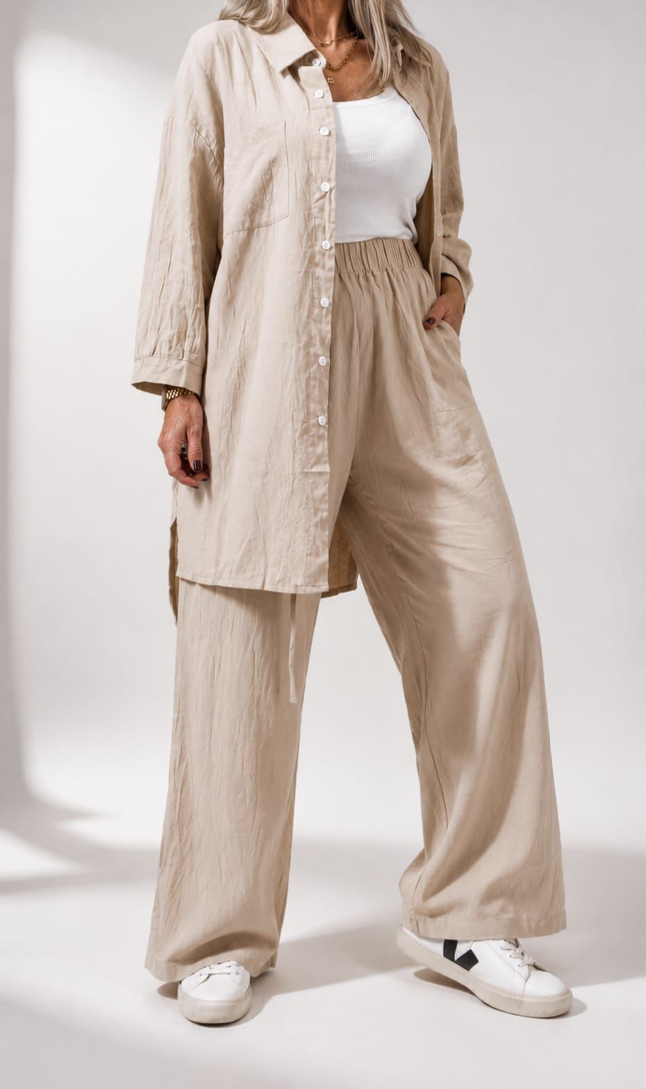 Conjunto tipo lino rosa palo