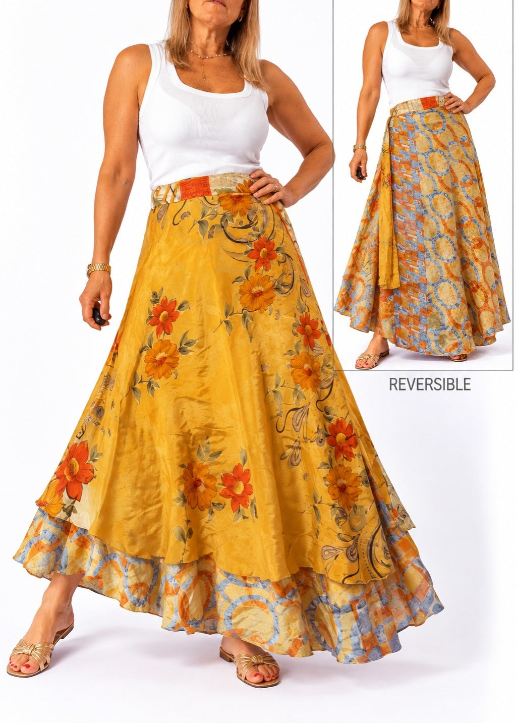Pollera multiforma de seda de la India