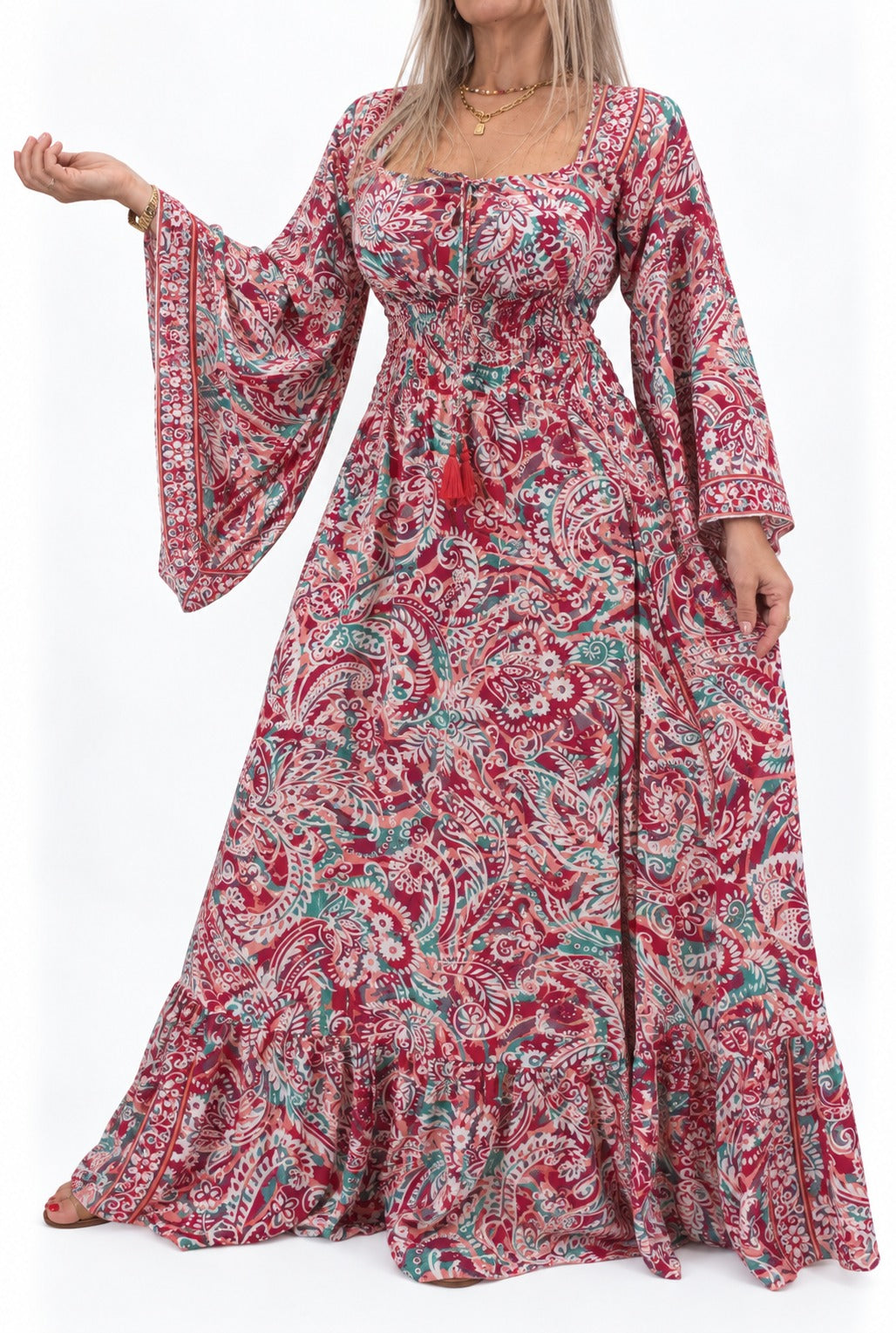 Vestido de la India en seda manga larga amplia
