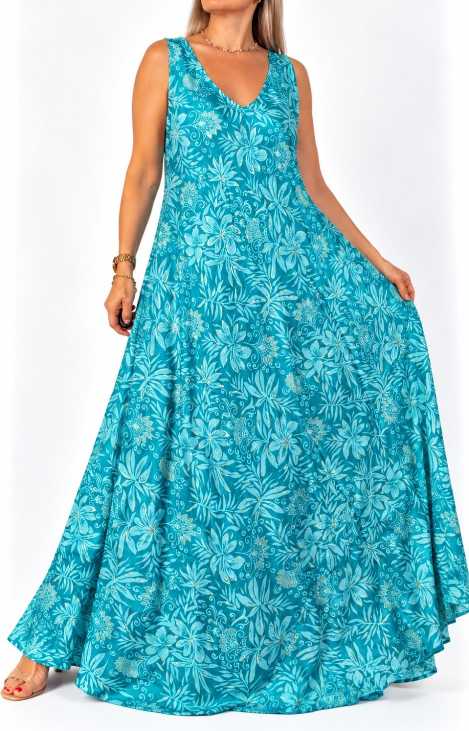 Vestido en seda de la India con escote V