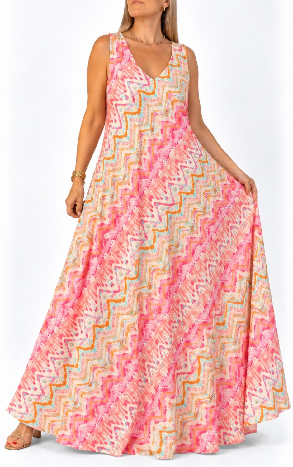 Vestido en seda de la India con escote V